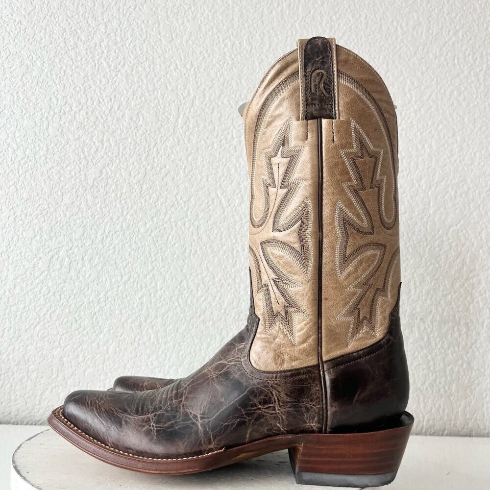 Rod Patrick Mens Cowboy Boots 9.5AA Antique Mocha Bison Brown Western Blunt Toe - Picture 4 of 12